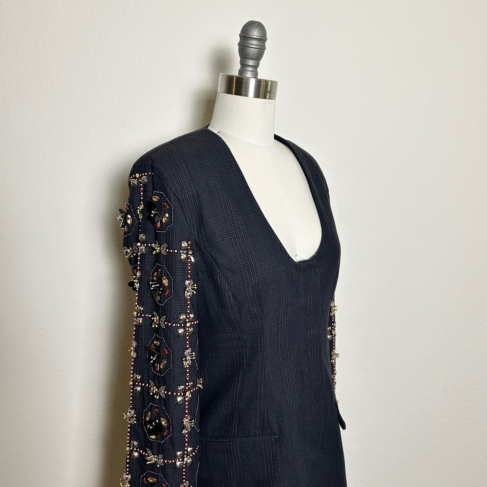 Maeve Black Cotton Beaded Plaid Embellished Blazer Mini Dress Women XXS NWT
